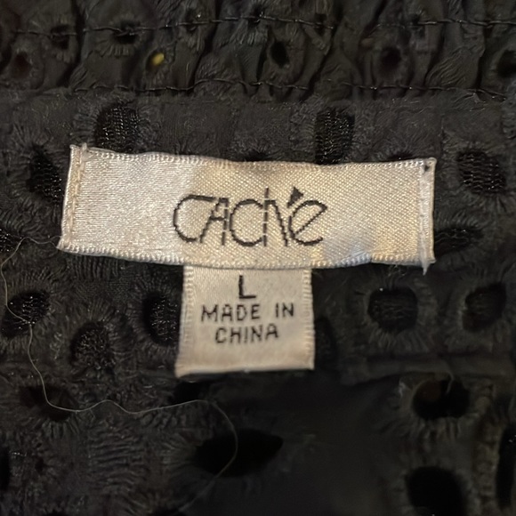 Caché Vintage Black Eyelet Form Fitting Top - Picture 10 of 12